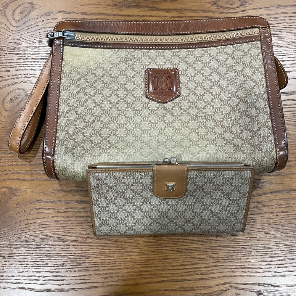 Set of Vintage Celine clutch wristlet and wallet